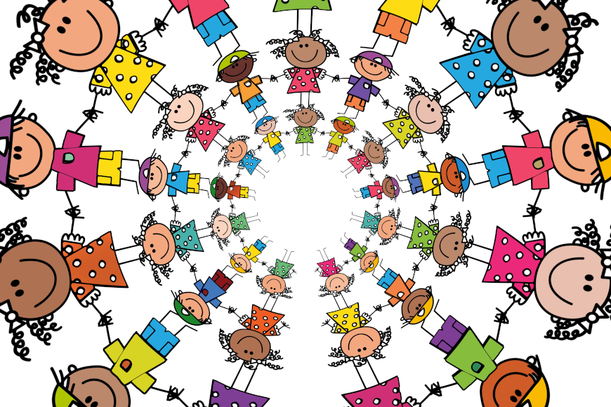 Crtež djece koja stoje u krugovima